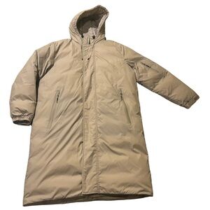 Long khaki Hooded Puffer Coat.mj0207
